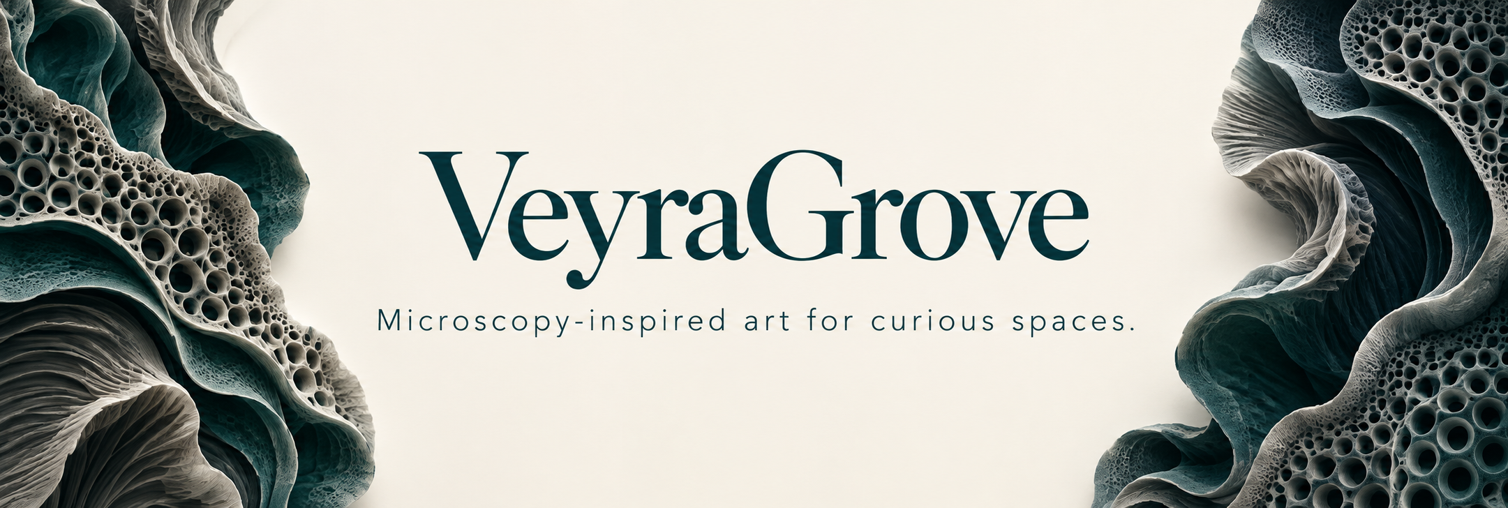 VeyraGrove brand banner with decorative microscopy-inspired forms